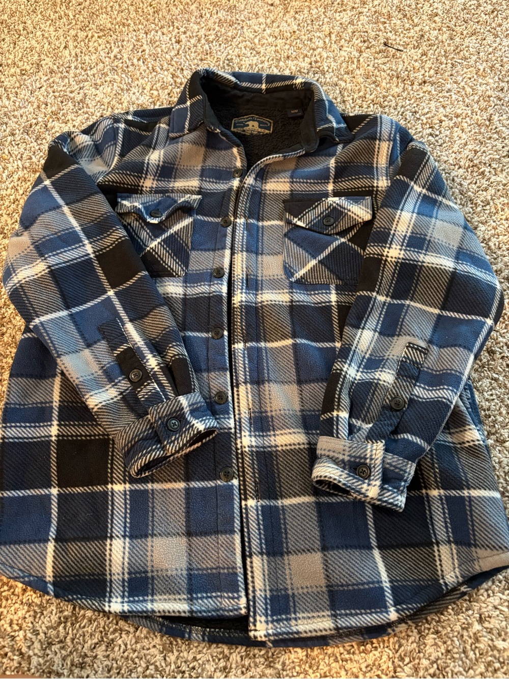 Men's Navy and Gray Plaid Button-Down Shirt Jacket